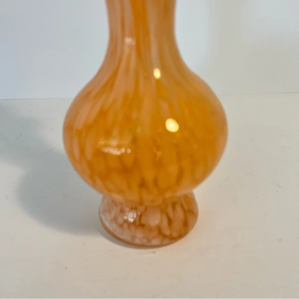 Vintage Orange and White Splatter Glass Vase with Ruffled Edge 6.5” Tall